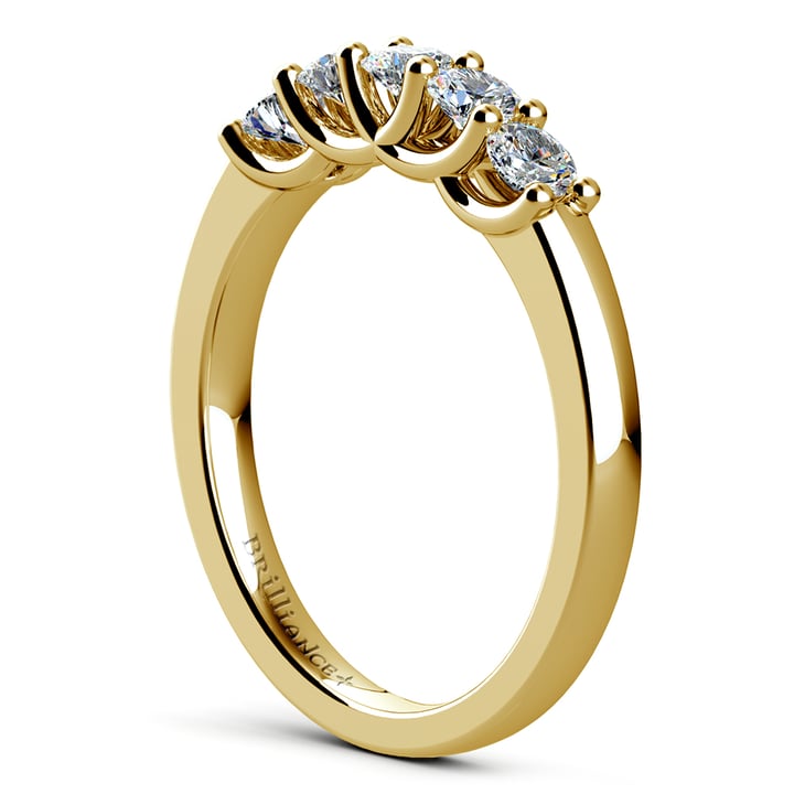Five Diamond Trellis Setting Wedding Ring In Yellow Gold | 04