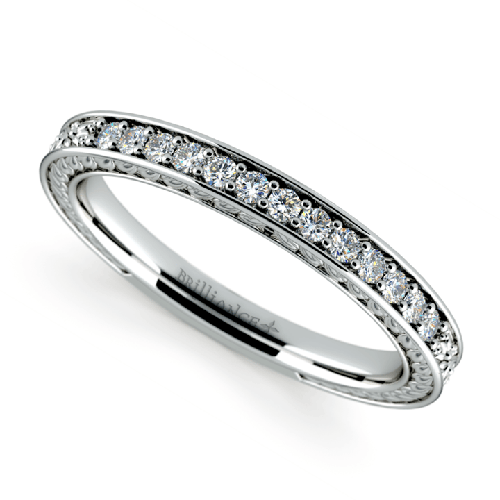 Antique Floral Diamond Wedding Ring in White Gold | Zoom