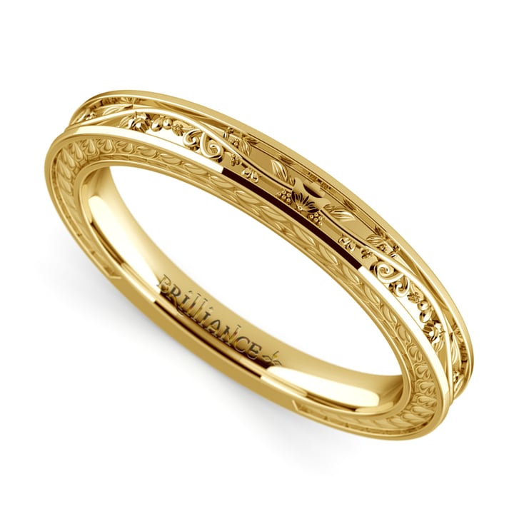 Floral Yellow Gold Wedding Band | 01