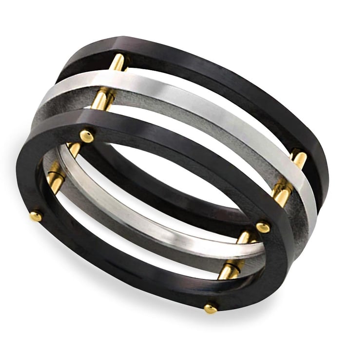 Hex - Award-Winning Luxury Modern Mens Ring In Cobalt, Zirconium And Gold (8mm) | Thumbnail 01