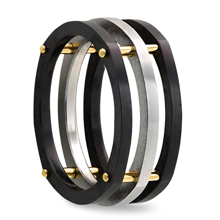 Hex - Award-Winning Luxury Modern Mens Ring In Cobalt, Zirconium And Gold (8mm) | Thumbnail 02