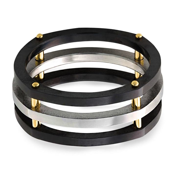 Hex - Award-Winning Luxury Modern Mens Ring In Cobalt, Zirconium And Gold (8mm) | 03