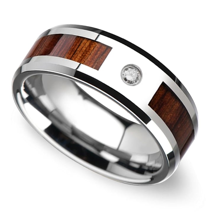 The Lighthouse - Beveled Tungsten Diamond Mens Band with KOA Wood Inlay (8mm) | 01