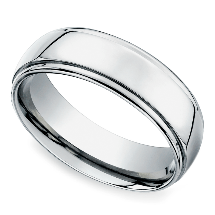 Beveled Men's Wedding Ring in White Gold (7mm) | Zoom