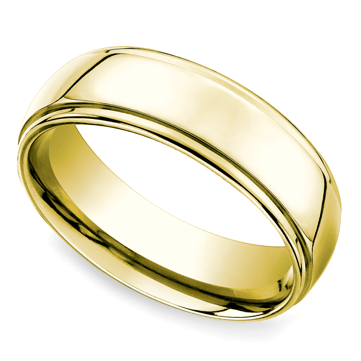 Beveled Men's Wedding Ring in Yellow Gold (7mm) | Thumbnail 01