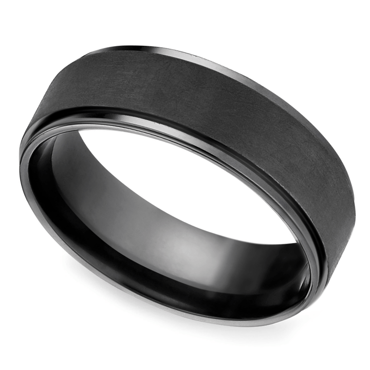 Beveled Pattern Mens Wedding Ring in Black Titanium (7mm) | 01