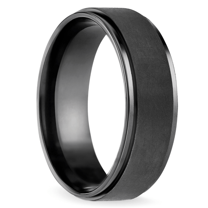 Beveled Pattern Mens Wedding Ring in Black Titanium (7mm) | 02