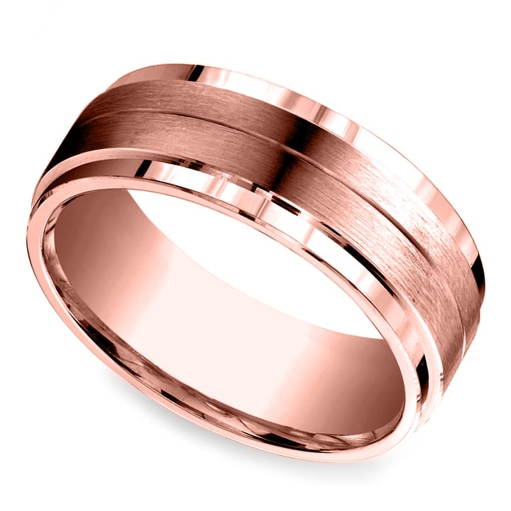 Satin Finish Mens Wedding Ring In Rose Gold (8 mm wide) | 01