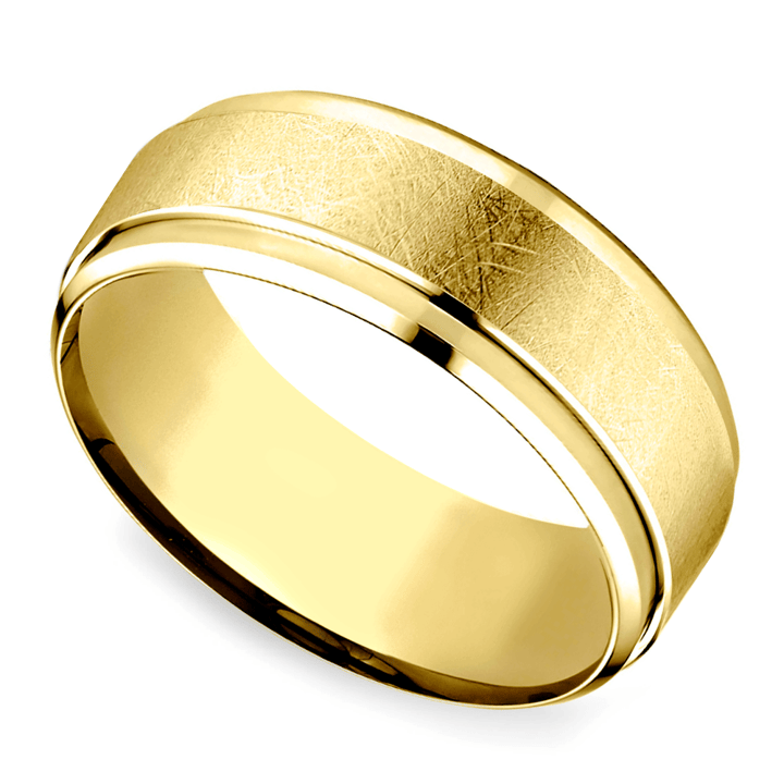 7 Mm Beveled Edge Matte Mens Wedding Band In Gold  | 01