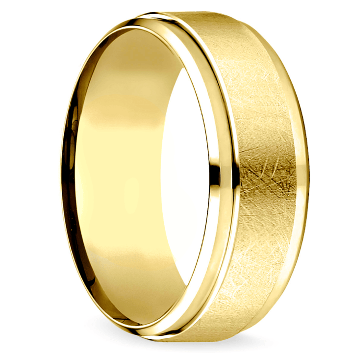 7 Mm Beveled Edge Matte Mens Wedding Band In Gold  | 02