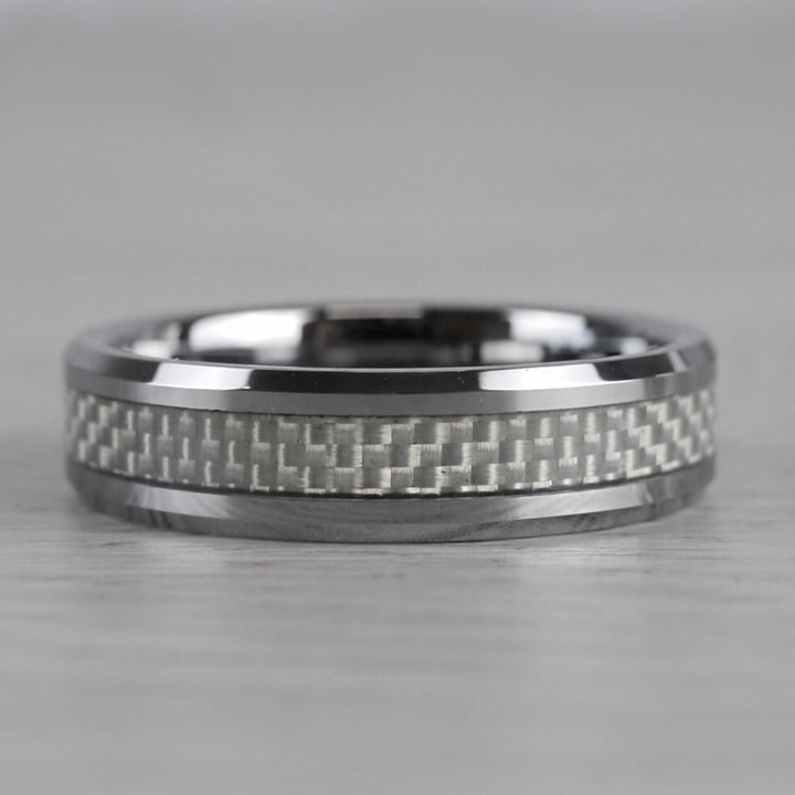 Tungsten Mens Ring With White Carbon Fiber Inlay | 03