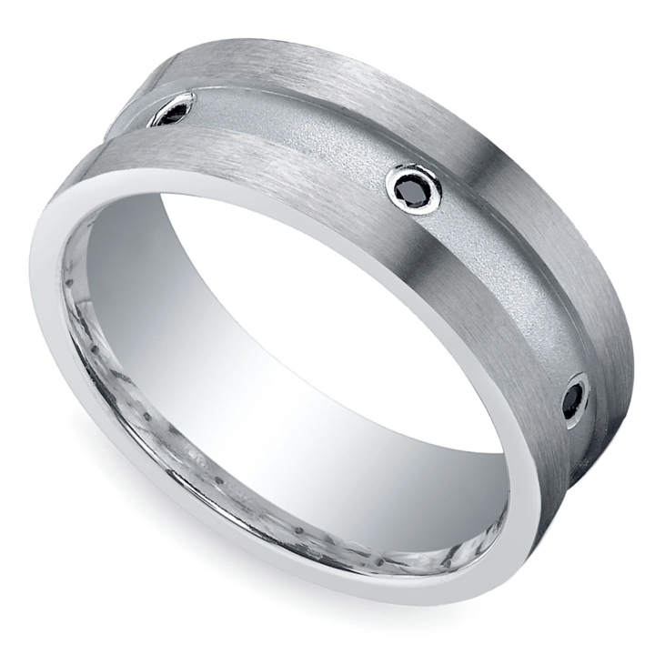 Argentium Silver Mens Ring With Bezel Set Black Diamonds | 01