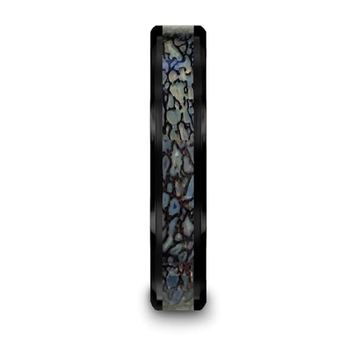 Blue Dinosaur Bone Inlay Wedding Ring in Black Ceramic (4mm)