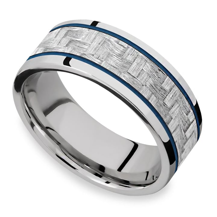 Cobalt Blue Steel Mens Ring - Cobalt And Carbon Fiber Design | Zoom