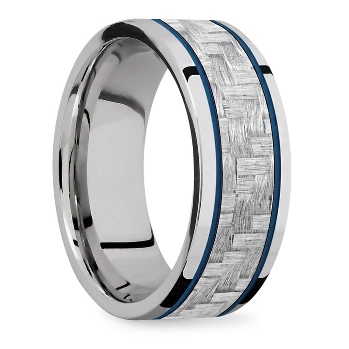 Cobalt Blue Steel Mens Ring - Cobalt And Carbon Fiber Design | 02