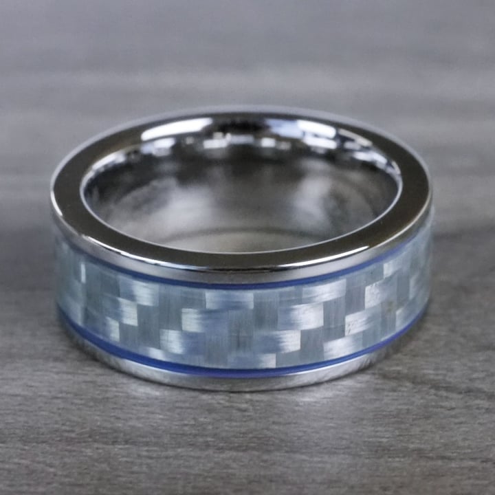 Cobalt Blue Steel Mens Ring - Cobalt And Carbon Fiber Design | Thumbnail 04
