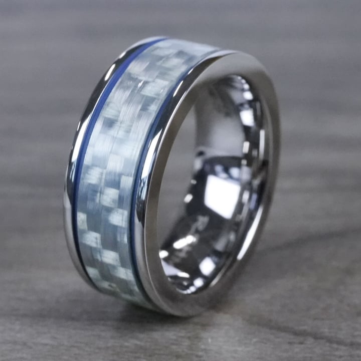 Cobalt Blue Steel Mens Ring - Cobalt And Carbon Fiber Design | 05