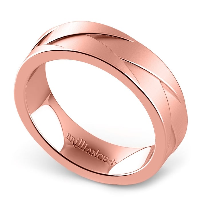 Crossover - Braided Rose Gold Mens Wedding Ring (6mm) | Zoom