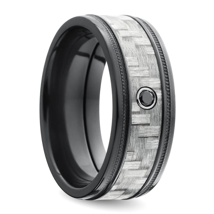Carbon Fiber Ring With Black Diamond In Zirconium For Men | 02