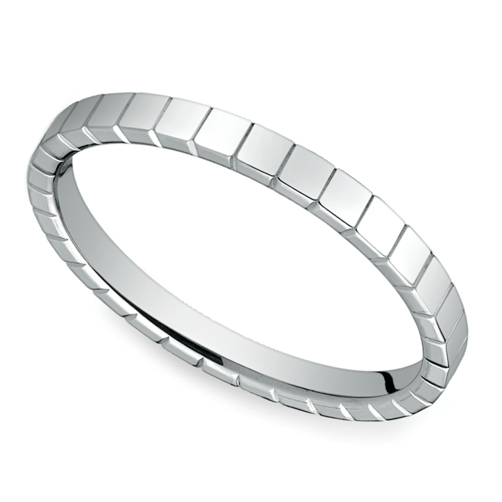Carved Men's Wedding Ring in 14K White Gold (2mm) | 01