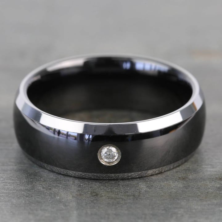 Mens Ceramic And Tungsten Wedding Band With Inset Diamond | Thumbnail 03
