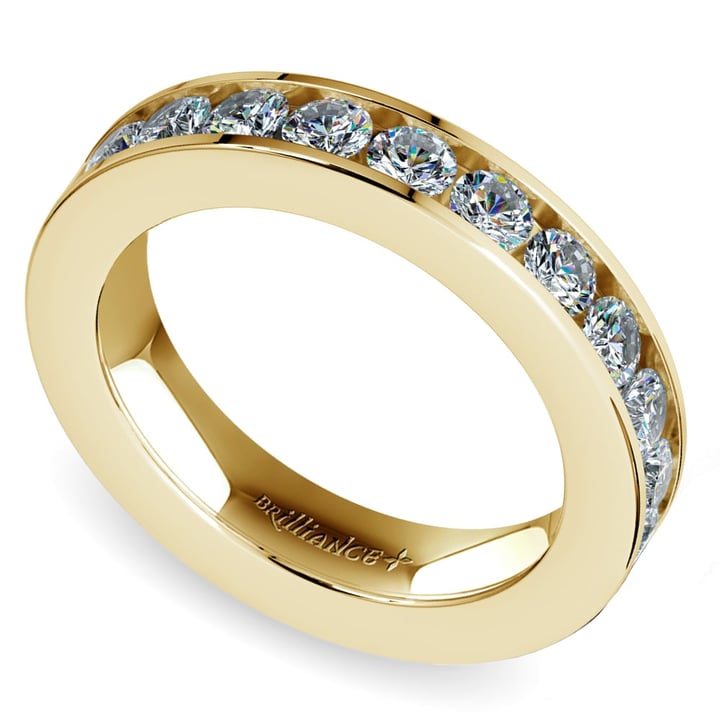 Channel Set Diamond Yellow Gold Wedding Ring (3/4 Ctw) | Zoom