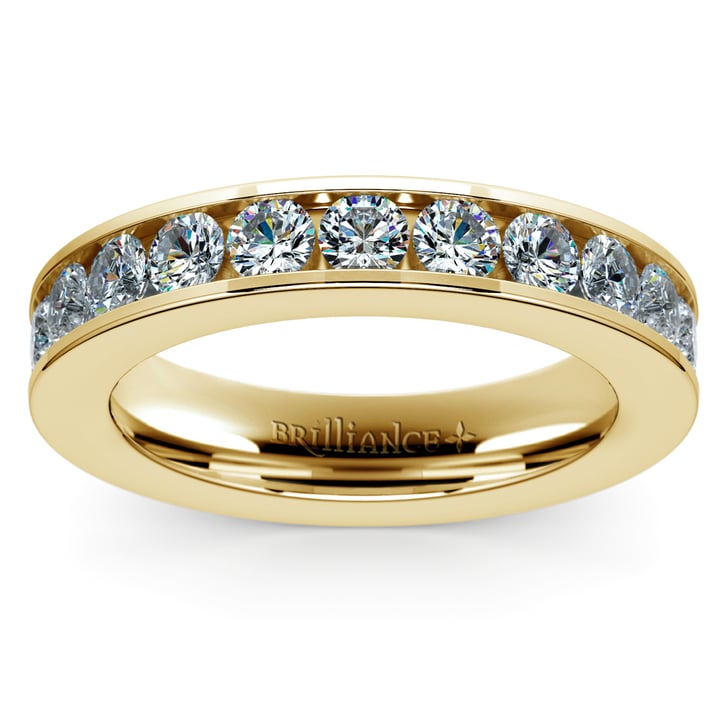 Channel Set Diamond Yellow Gold Wedding Ring (3/4 Ctw) | 02