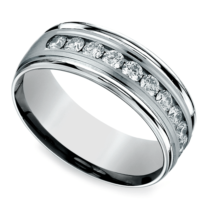 Channel Diamond Men's Wedding Ring in Palladium (8mm) | 01