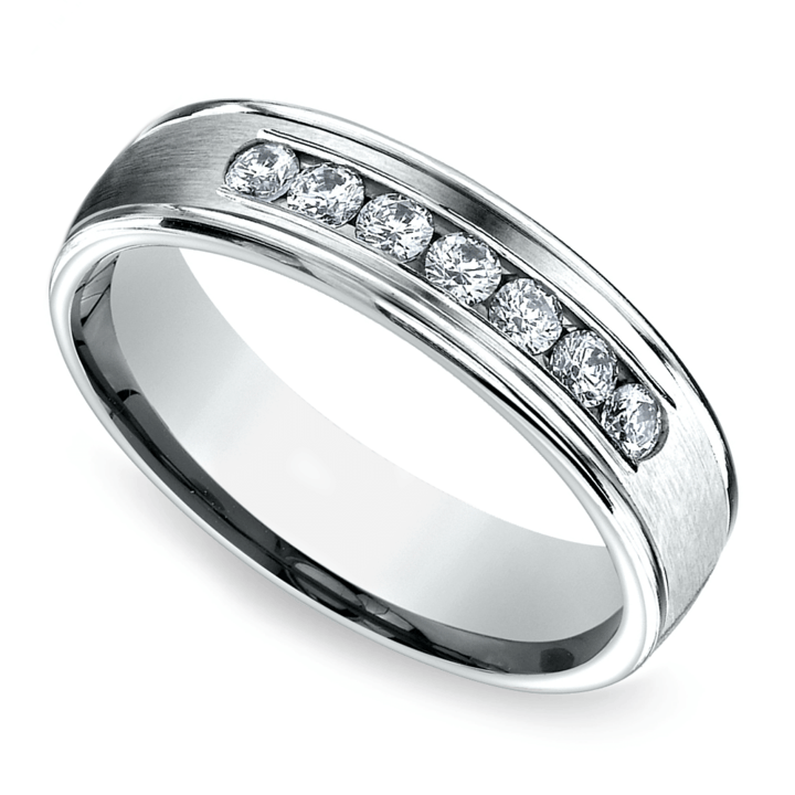 Channel Diamond Men's Wedding Ring in White Gold (6mm)