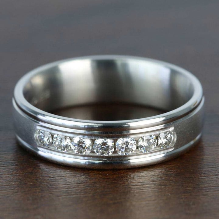 Channel Diamond Men's Wedding Ring in White Gold (6mm) | 03