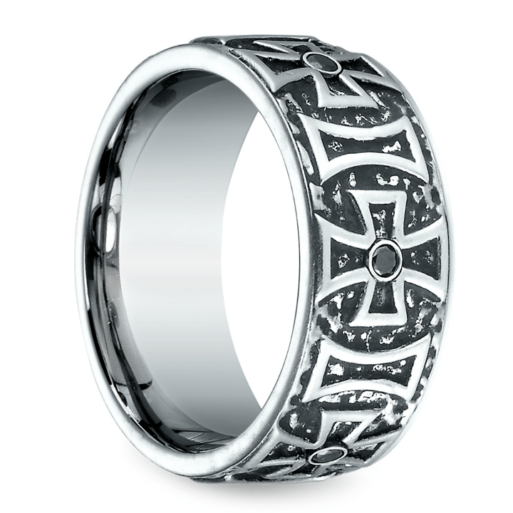 Mens Wedding Ring With Crosses And Black Diamond | 02