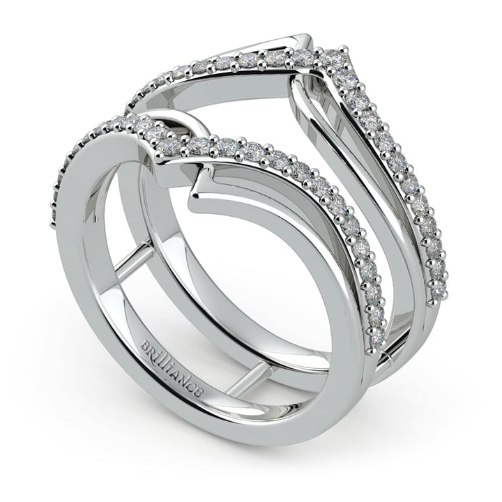 Diamond Double Chevron Ring Enhancer In 14k White Gold
