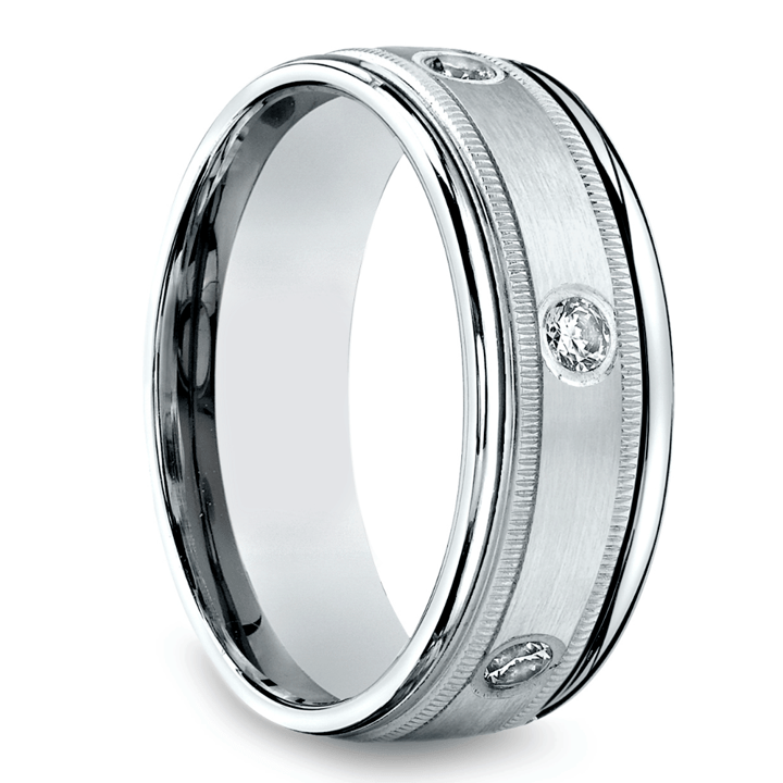 Diamond Eternity Milgrain Men's Wedding Ring in White Gold (8mm) | 02