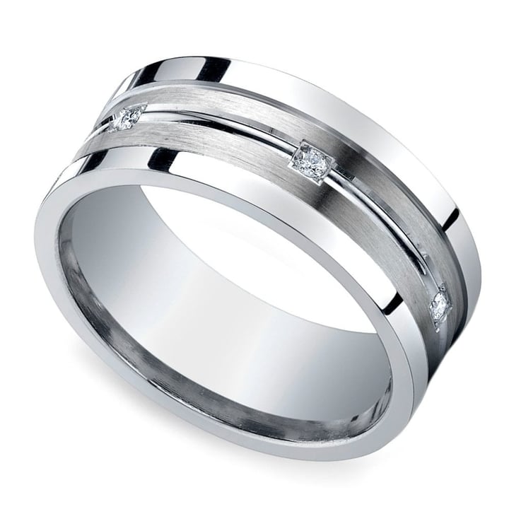 Mens Silver Wedding Band With Diamonds | 01