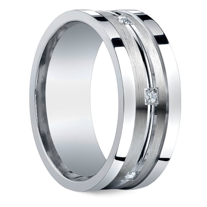 Mens Silver Wedding Band With Diamonds | 02