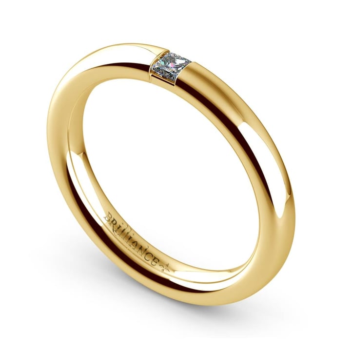 Domed Promise Ring with Princess Diamond in Yellow Gold (2.9mm) | Thumbnail 01