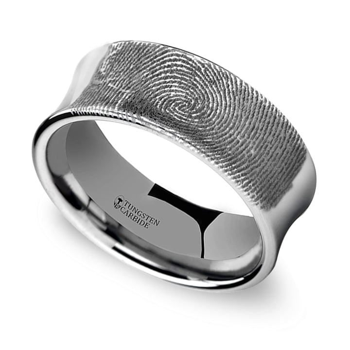 Engraved Fingerprint Mens Wedding Ring In Tungsten (8mm) | Zoom