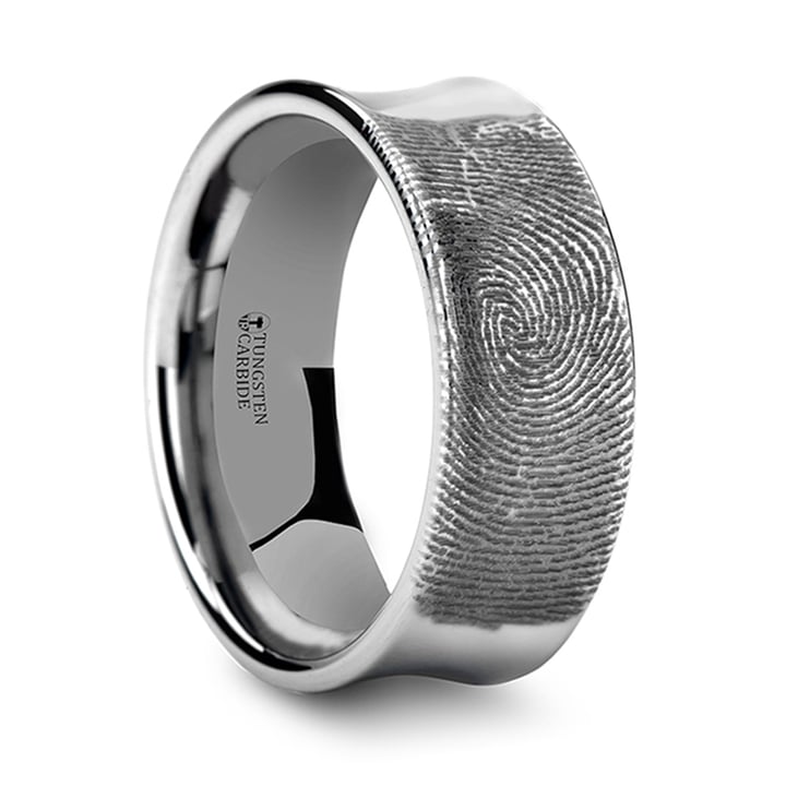Engraved Fingerprint Mens Wedding Ring In Tungsten (8mm) | 02
