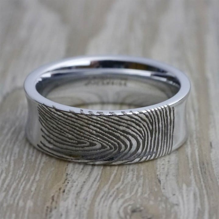 Engraved Fingerprint Mens Wedding Ring In Tungsten (8mm) | Thumbnail 06