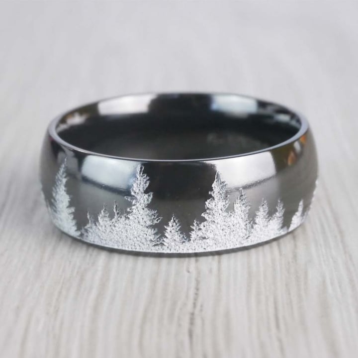First Snow - Laser Snow Forest Wedding Band For Men | Thumbnail 04
