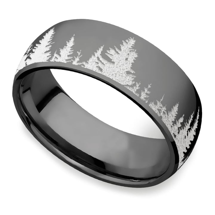First Snow - Laser Snow Forest Wedding Band For Men | Zoom
