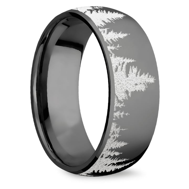 First Snow - Laser Snow Forest Wedding Band For Men | Thumbnail 02
