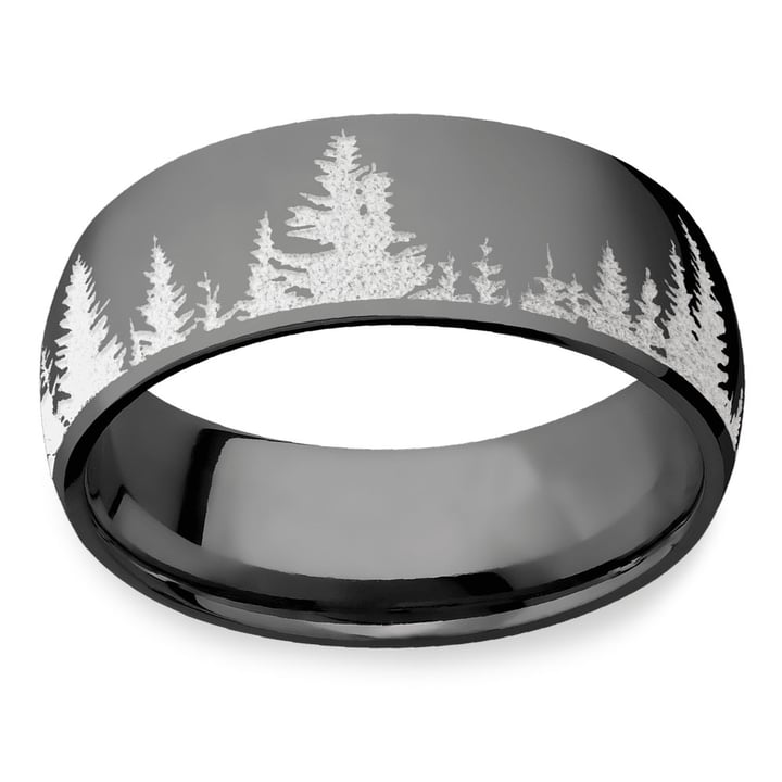 First Snow - Laser Snow Forest Wedding Band For Men | 03