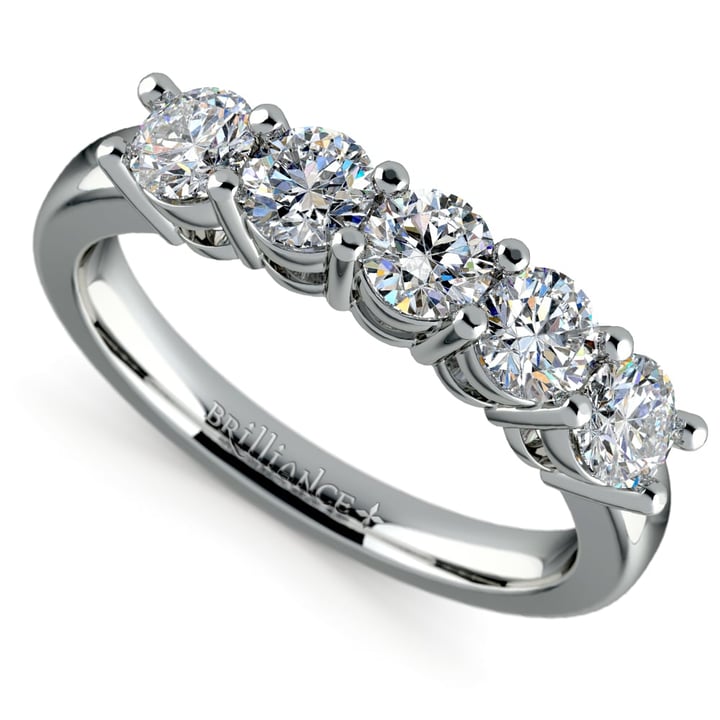 White Gold Wedding Band With Five Diamonds (1 Ctw) | Zoom