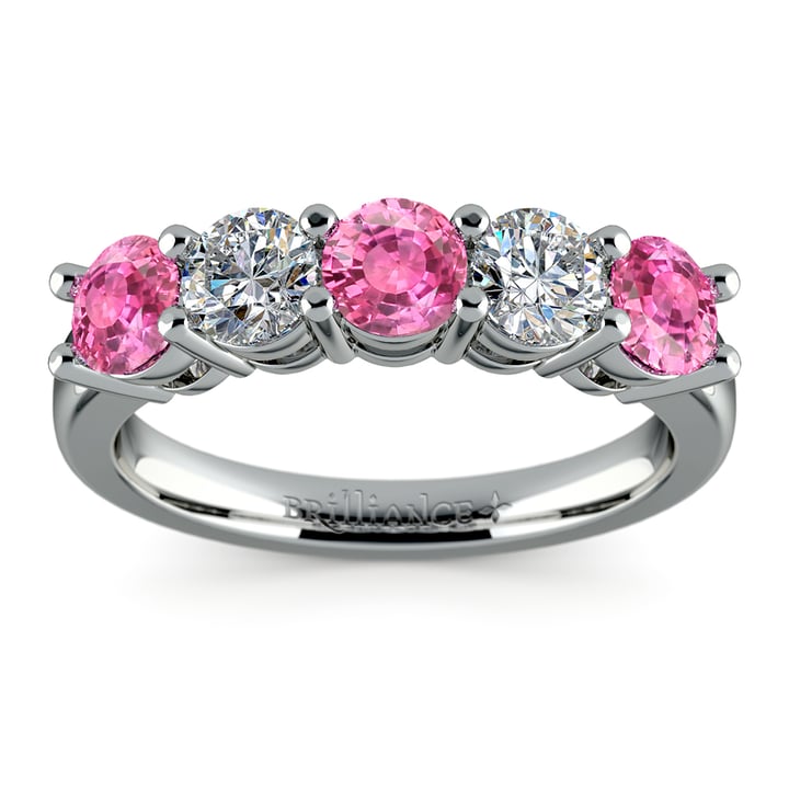 Five Stone Pink Sapphire & Diamond Ring In Platinum (1 1/2 ctw) | Thumbnail 02