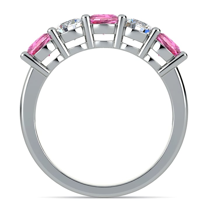 Five Stone Pink Sapphire & Diamond Ring In Platinum (1 1/2 ctw) | Thumbnail 03
