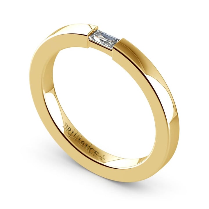 Flat Promise Ring with Baguette Diamond in Yellow Gold (2.5mm) | Thumbnail 01
