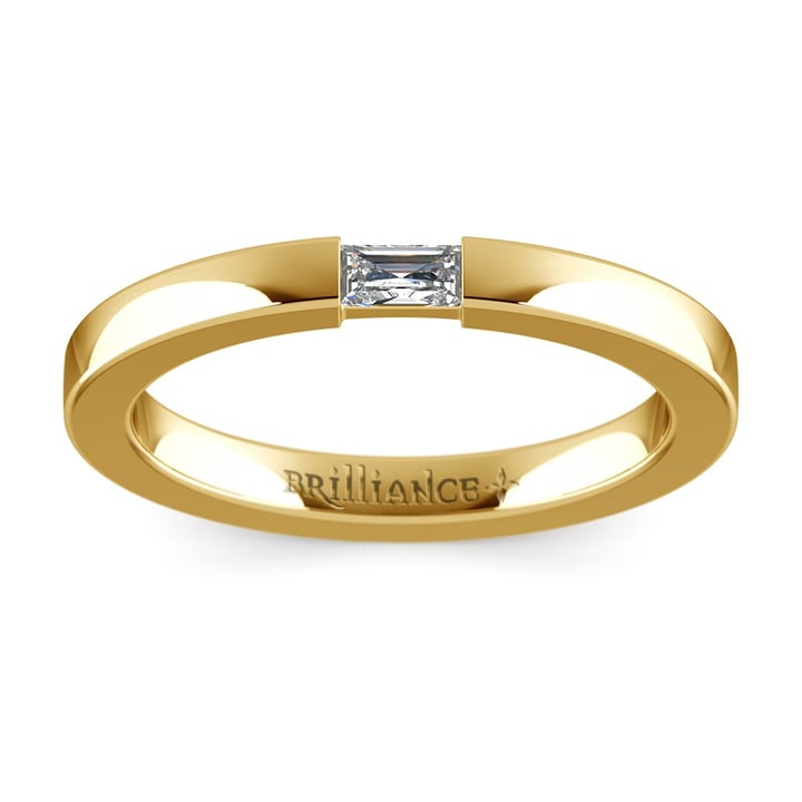Flat Promise Ring with Baguette Diamond in Yellow Gold (2.5mm) | 02