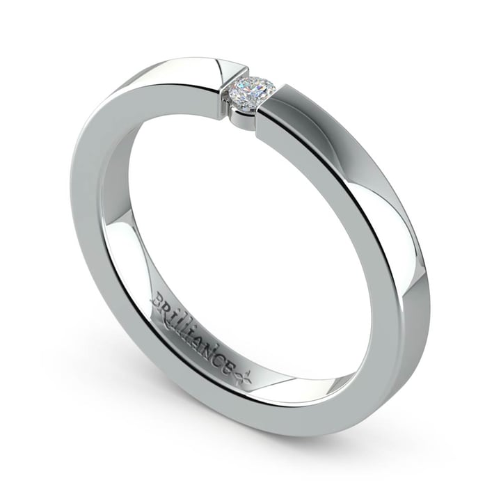 Flat Promise Ring with Round Diamond in White Gold (2.75mm) | Zoom