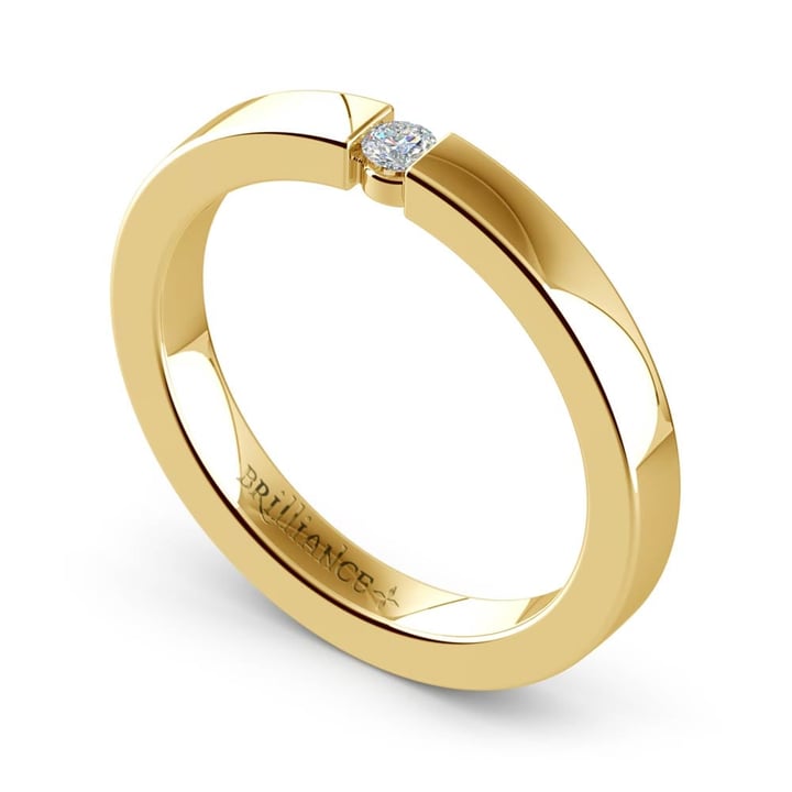 Flat Promise Ring with Round Diamond in Yellow Gold (2.75mm) | Zoom